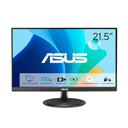 ASUS 22” Eye Care Monitor (VP229QF) – 100Hz, IPS, Full HD, 99% sRGB, Frameless, Adaptive-Sync, DisplayPort, HDMI, Low Blue Light, Flicker Free, Wall Mountable, 3 yr Warranty | Includes monitor arm, base and HDMI cable for mounting, connectivity and assemb