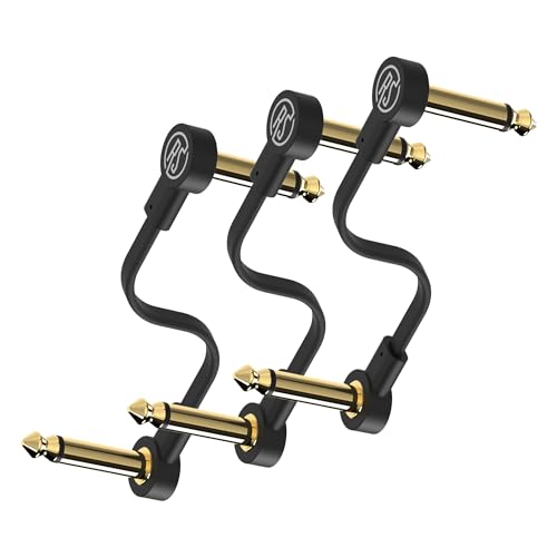 Rock Stock Guitar Flat Patch Cables (Pack of 3) - 6 Inch S-Shape Ultra-Thin - size: 6 Inches, style: S-Shape