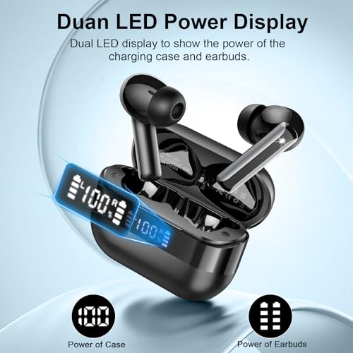 Wireless Earbuds, Bluetooth 5.4 Headphones HiFi Stereo, Bluetooth Earbuds with 4 ENC Mics, 48H Playtime Ear buds with LED Display Charging Case, IP7 Waterproof In Ear Earphones for Android iOS Black