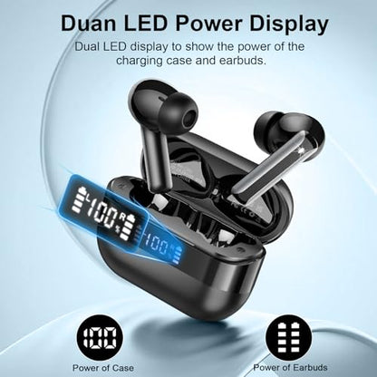 Wireless Earbuds, Bluetooth 5.4 Headphones HiFi Stereo, Bluetooth Earbuds with 4 ENC Mics, 48H Playtime Ear buds with LED Display Charging Case, IP7 Waterproof In Ear Earphones for Android iOS Black