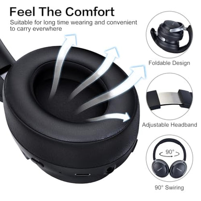 B8 Bluetooth Headphones Over Ear, 6 EQ Music Modes and 50H Playtime Deep Bass Wireless Headphones with Mic, Lightweight Folding HiFi Stereo Headset for iPad/Travel/Tablet/PC/Home Space Black - color: Space Black