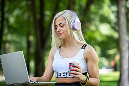 PowerLocus Wireless Bluetooth Over-Ear Stereo Foldable Headphones, Wired Headsets Rechargeable with Built-in Microphone for iPhone, Samsung, LG, iPad (Purple/White) - color: Purple/White