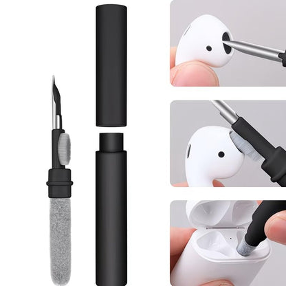 3-in-1 Earbuds Cleaning Pen with Soft Brush – Multifunctional Cleaner Kit for Wireless Earphones, Headphones Charging Box, Computer Keyboard, Phone Ports and Electronics(Black) - color: Black