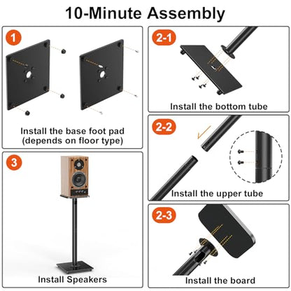 Speaker Stands Pair, 31" Fixed Height, Max 22 lbs, Tempered Glass Base | Surround Sound Speaker Stands, Cable Management, Universal Floor Speaker Standing for Studio Satellite Rear Bookshelf Speaker - size: Height 31"