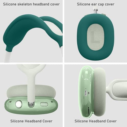 Case Cover for AirPods Max Headphones,Anti-Scratch Ear Pad Case Cover/Ear Cups Cover/Headband Cover/Top Pad Protector,for AirPods Max. Clear Soft TPU and Silicone,Skin Scratch Proof. - color: Dark green