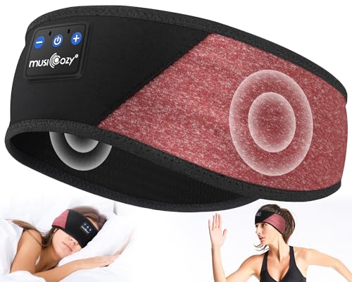 MUSICOZY Bluetooth 5.4 Sleep Headphones Headband Sports Wireless Audio | Earbuds 2 in 1 Design with Breathable Stretch Fabric, HD Stereo Sound Speakers for Workout Yoga Running, Nighttime Sleep Use - color: Red & Black