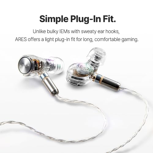 AZLA ARES Clear Gaming Earbuds with Mic for PS5 PC FPS USB-C MMCX | IEMs for Gaming, Tuned for FPS Games, Compatible with PS5, XBox, Nintendo Switch, PC, Phone and More
