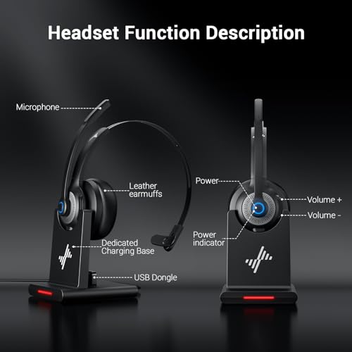 Bluetooth Wireless Headset with Mic for Work, Bluetooth 5.2, Advanced Noise Reduction Microphone, Clear Calls - Comfortable On-Ear Headphones, Applicable to PC, Laptop, Phone, Android, Zoom, Office - color: Black