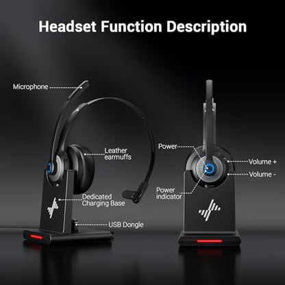 Bluetooth Wireless Headset with Mic for Work, Bluetooth 5.2, Advanced Noise Reduction Microphone, Clear Calls - Comfortable On-Ear Headphones, Applicable to PC, Laptop, Phone, Android, Zoom, Office - color: Black