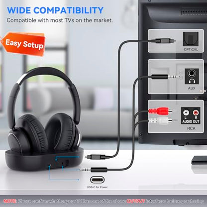 ANSTEN Wireless Headphones for TV Watching,TV Headphones Wireless | Universally Compatible Transmitter Charging Base Over Ear Headset No Delay 35 Hrs Audio Playtime Plug n Play for Seniors