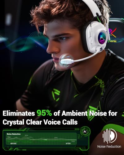 Krysenix Wireless Gaming Headset with Mic for PS5 & PC - White | 50mm Titanium Drivers,Low Latency, 2.4GHz & Bluetooth,Noise-Cancelling Mic,1200 mAh Battery,Foldable,Ideal for FPS,RPG - color: White