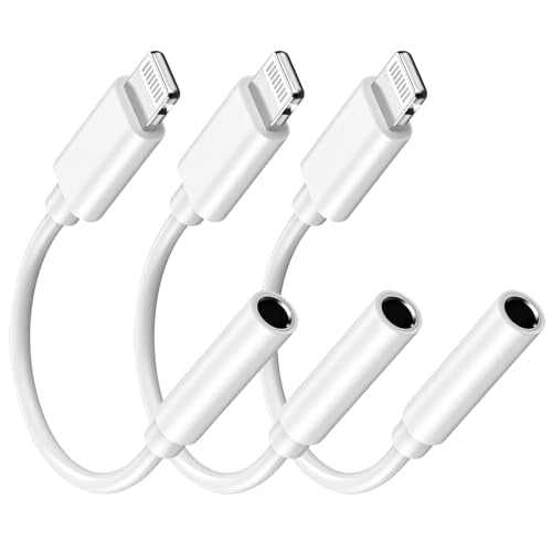 [Apple MFi Certified] Lightning to 3.5mm Headphone Jack Adapter for iPhone | Clear Audio for Music and Media; Compatible with iPhone 14/13/12/11/X/XS/8/7; Compact White 3-Pack, Plug and Play. - size: 3 Pack