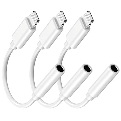 [Apple MFi Certified] Lightning to 3.5mm Headphone Jack Adapter for iPhone | Clear Audio for Music and Media; Compatible with iPhone 14/13/12/11/X/XS/8/7; Compact White 3-Pack, Plug and Play. - size: 3 Pack