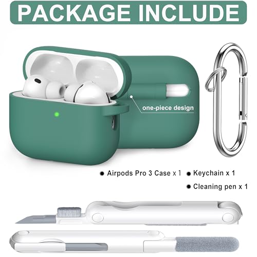 RFUNGUANGO Silicone Protective Case for AirPods Pro 3, Pine Green - color: Pro 3‑SIL‑Pine Green