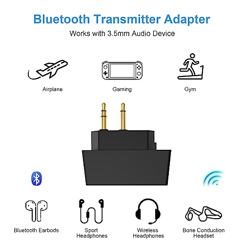 Bluetooth Airplane Adapter for Headphones,in-Flight Bluetooth Audio Adapter with 3.5mm Jack on Airplanes/Gym/TVs/Gaming/PC/iPad/PS5