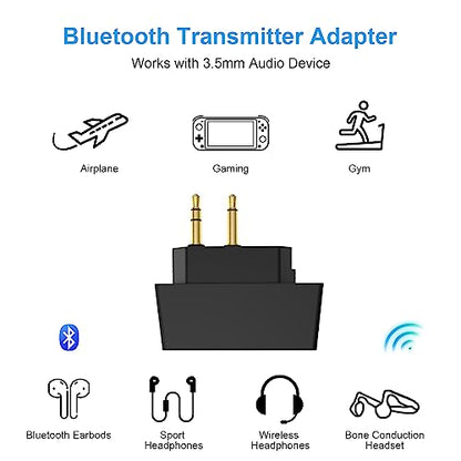 Bluetooth Airplane Adapter for Headphones,in-Flight Bluetooth Audio Adapter with 3.5mm Jack on Airplanes/Gym/TVs/Gaming/PC/iPad/PS5