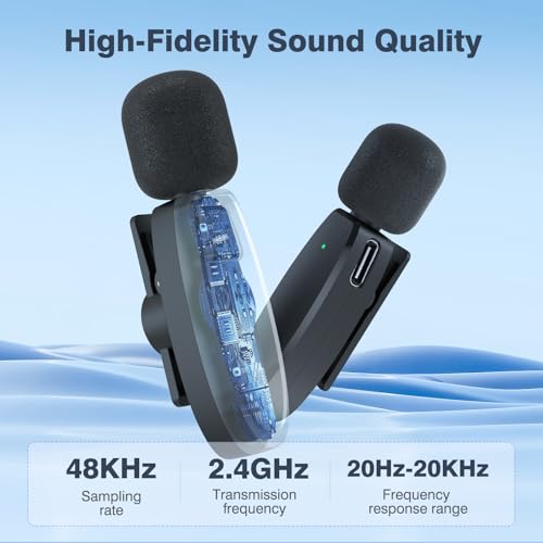 Wireless Microphone for iPhone 16 15 14 13 Android, Dual Mini Mic with AI Noise Cancelling, USB-C & Lightning Receiver, Plug-Play Clip-on Mic for YouTube Vlog TikTok, Ideal Tech Gift for Creators