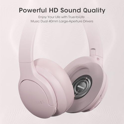 DOQAUS Bluetooth Headphones Over Ear, Headphones Wireless, APP Control | 90H Playtime, 9 EQ Modes, Bluetooth5.4, Hifi Stereo Sound Headphones, ENC Mic, Foldable, for Travel Work Study Phone, Pink - color: Pink