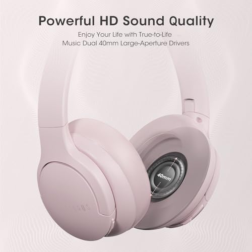 DOQAUS Bluetooth Headphones Over Ear, Headphones Wireless, APP Control | 90H Playtime, 9 EQ Modes, Bluetooth5.4, Hifi Stereo Sound Headphones, ENC Mic, Foldable, for Travel Work Study Phone, Pink - color: Pink