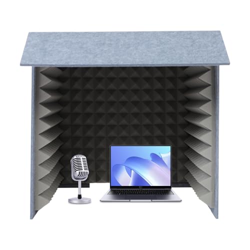 Portable Recording Isolation Booth, 60*60*60'' Desktop Soundproof Cover, Foldable Acoustic Soundproof Shield with Double-Layer Sponge & Polyester Panels for Home Studio Podcasting and Live Streaming