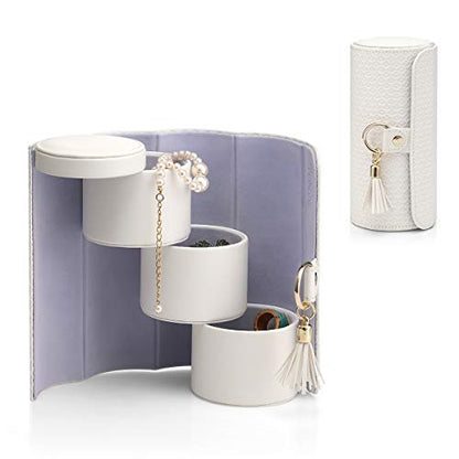 Vlando Valentine Day Gift for Wome, Travle Jewelry Organizer, Bridal Shower, Bridesmaid Gifts for Wedding Day, Bridesmaid Proposal Gifts, Travel Jewelry Case - White | Stepped Sections Compartments Keep Jewelry Visible, Soft Lining Protect Pieces, Snap Cl