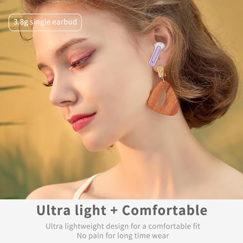 Wireless Earbuds, 2026 Bluetooth 5.4 Ear Buds in Ear with 4 ENC Noise Cancelling Mic, New Wireless Earphones HiFi Stereo Deep Bass 40H Playtime, In-Ear Bluetooth Earbuds LED Display IP7, Violet - color: Violet