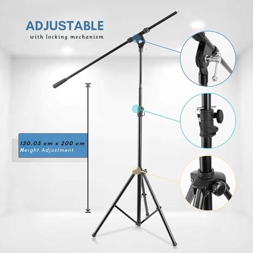 Pyle Heavy Duty Microphone Stand-Height Adjustable from 51.2'' to 78.75'' Inch High w/Extendable Telescoping Boom Arm 29.5'' and Stable Tripod Base-Clutch in T-Bar Adjustment Point PMKS56 - size: 1 Pack