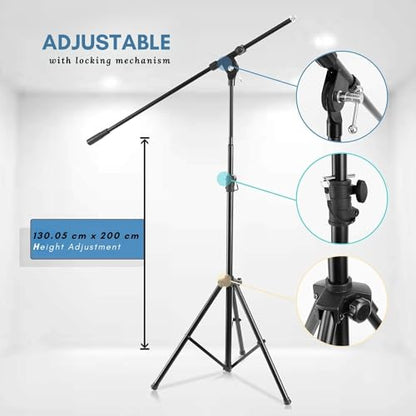 Pyle Heavy Duty Microphone Stand-Height Adjustable from 51.2'' to 78.75'' Inch High w/Extendable Telescoping Boom Arm 29.5'' and Stable Tripod Base-Clutch in T-Bar Adjustment Point PMKS56 - size: 1 Pack