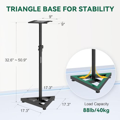 Vondynote Pair Studio Monitor Stands 32.6"-50.9" Base Floor Speaker Stands | Adjustable Height, Heavy Duty, Three Point Triangle Base, Floor Speaker Stands