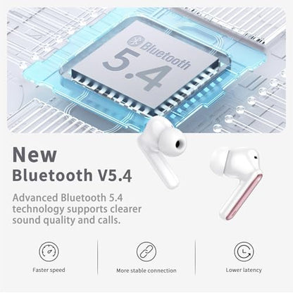Wireless Earbuds, Bluetooth 5.4 Headphones in Ear with 4 ENC Noise Cancelling Mic, New Wireless Earphones HiFi Stereo Deep Bass 40H Playtime, In-Ear Bluetooth Earbuds LED Display IP7, USB-C, Rose Gold - color: Rose Pink