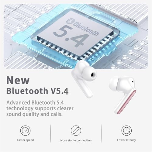 xinwld Wireless Earbud, Bluetooth 5.4 Headphones Deep Bass with 4 HD Mics, Wireless Headphones in Ear 40H Playtime, Bluetooth Earphones with Light Weight, IP7 Waterproof Ear Buds for Android IOS, Rose - color: Rose