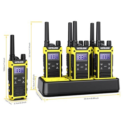 T3F Walkie Talkies 6 Pack for Adults, IP67 Waterproof 2 Way Radios Rechargable, with Earpiece and Mic, Shock Resistant, Dual PTT, One Key Group Call, VOX, NOAA&Wheather Alert, Black/Yellow