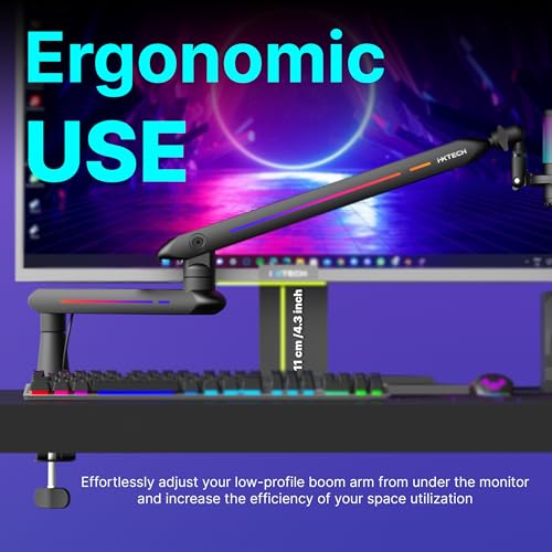 IXTECH RGB Low Profile Boom Arm for Mic, Adjustable Microphone Arm Stand with Desk Mount Clamp, Rotatable Microphone Boom Arm Mic Stand with Cable Management for Podcast Streaming Gaming Studio. - color: 4 LIZARD RGB