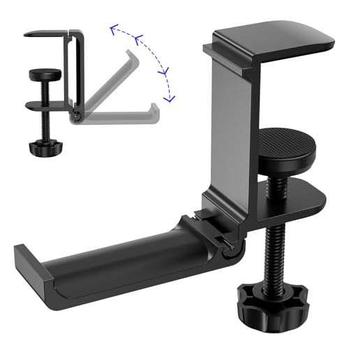 Foldable Headphone Stand Clamp-On Design Silicone Pad Portable Space-Saving Holds Up to 5KG Fits Desk Setup/Office/Home