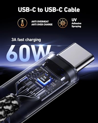 USB C to C 케이블 60W [2팩 3FT], USBC to USBC 고속 충전 케이블 | CarPlay 내구성이 뛰어난 브레이드 아이폰 USB C 충전기 케이블 USB 타입 C 코드 아이폰 17/16/15/프로 맥스, 갤럭시 S23 및 기타용 - 블랙 - color: 블랙., size: 3피트, style: USB C - USB C