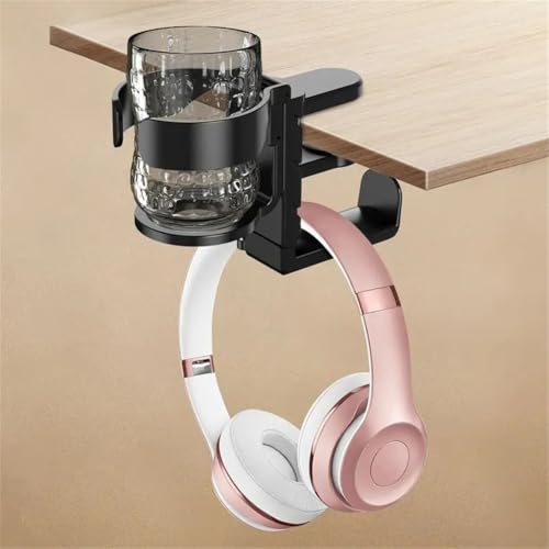 Under Desk Organizer Cup Holder and Headphone Hanger 2 in 1 Adjustable Clamp for a Cleaner Workspace (White) - color: White