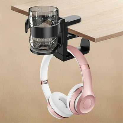 Under Desk Organizer Cup Holder and Headphone Hanger 2 in 1 Adjustable Clamp for a Cleaner Workspace (White) - color: White