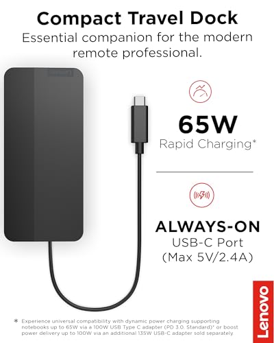 Lenovo USB-C 듀얼 디스플레이 여행용 도크 - 7 포트, 통합 케이블, 범용 호환성, 4K에서 디스플레이 2개 - 블랙 - style: USB 도크