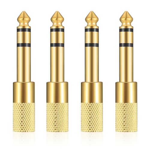 Xujinsongg 6.35mm (1/4 inch) Male to 3.5mm (1/8 inch) Female Stereo Headphone Adapters, 4 Pcs 3.5mm/1/8'' Female to 6.35mm/1/4'' Male Stereo Audio Adapter Jack Plug for Headphone, Gold Plate