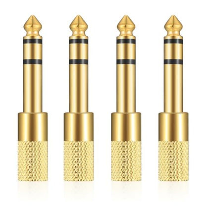Xujinsongg 6.35mm (1/4 inch) Male to 3.5mm (1/8 inch) Female Stereo Headphone Adapters, 4 Pcs 3.5mm/1/8'' Female to 6.35mm/1/4'' Male Stereo Audio Adapter Jack Plug for Headphone, Gold Plate