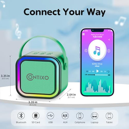 Contixo KS1 Mini Karaoke Machine for Kids, Portable Bluetooth Speaker with 2 Wireless Microphones & Dynamic Lights for Boys & Girls, Home Party Entertainment Toy (Pink) - color: Pink