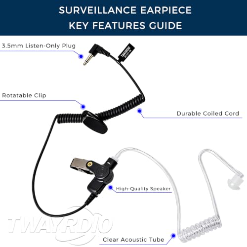 TWAYRDIO 3.5mm Surveillance Radio Earpiece for Motorola, w/Medium Earmolds