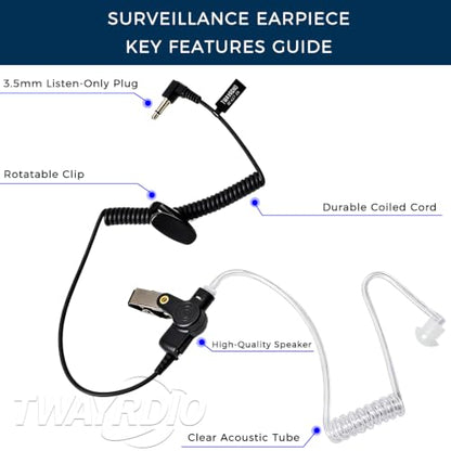 TWAYRDIO 3.5mm Surveillance Radio Earpiece for Motorola, w/Medium Earmolds