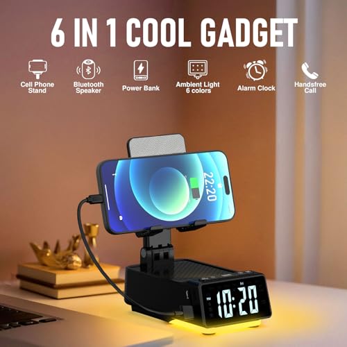 Cell Phone Stand with Wireless Bluetooth Speaker, HD Stereo Sound, Foldable - color: Dark