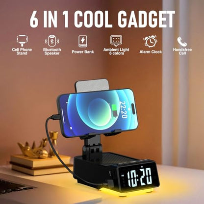 Cell Phone Stand with Wireless Bluetooth Speaker, HD Stereo Sound, Foldable - color: Dark