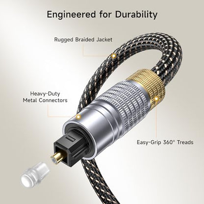 Cable Matters Premium Short Optical Audio Cable, Toslink Cable, 3ft | Digital S/PDIF Cord, Compatible with Samsung, Sonos, Sony, and Bose Soundbars, Hi-Fi Audio - size: 3 ft