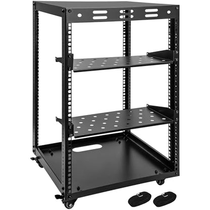 15U Open Frame Server Rack, Wall-mountable IT Rack w/Swivel Casters, 2 Rack Shelves, Top & Bottom Panels, Network Rack for Stereo/Computer/Data/IT/AV Equipment, 19.7”L x 18.8”W x 32.3”H - size: 15U