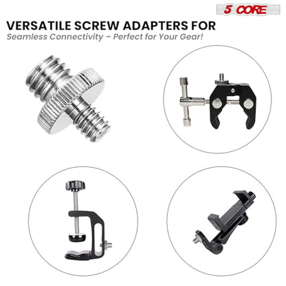 5 Core 3/8 to 1/4 Adapter 5Pcs Camera Mount Durable Tripod Screw Adapter for DSLR Monopod Microphone & Lighting 1/4 to 3/8 Screws Set - 1/4M-3/8M Camera Screw 5Pcs