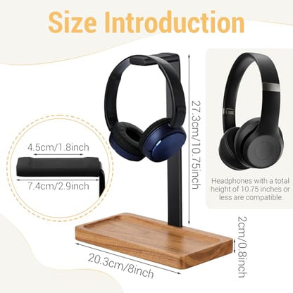 Wood Headphone Stand, Walnut Headset Stand for Desk, Universal Headphone Holder with Storage Base for Gaming, Music Headsets(Light Brown) - color: Light Brown
