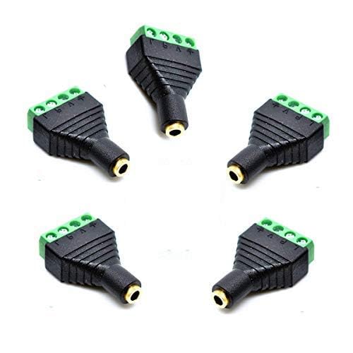 5 Pack 1/8" 3.5mm TRS Female Jack Terminal Block Connector, 3.5mm 4 Pole Stereo Audio Plug Headphone AUX Balun Bolt Screw Terminal Adapter - color: FM/FM